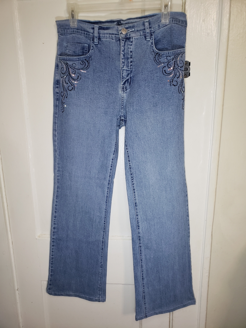 Christine Alexander Jeans Womens 6 Rhinestone Blue Denim Wide Leg Stretch